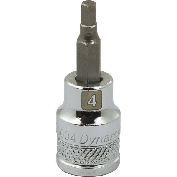 Dynamic Tools 3/8" Drive Metric Hex Head, 4mm Bit Std Length, Chrome Socket D006004